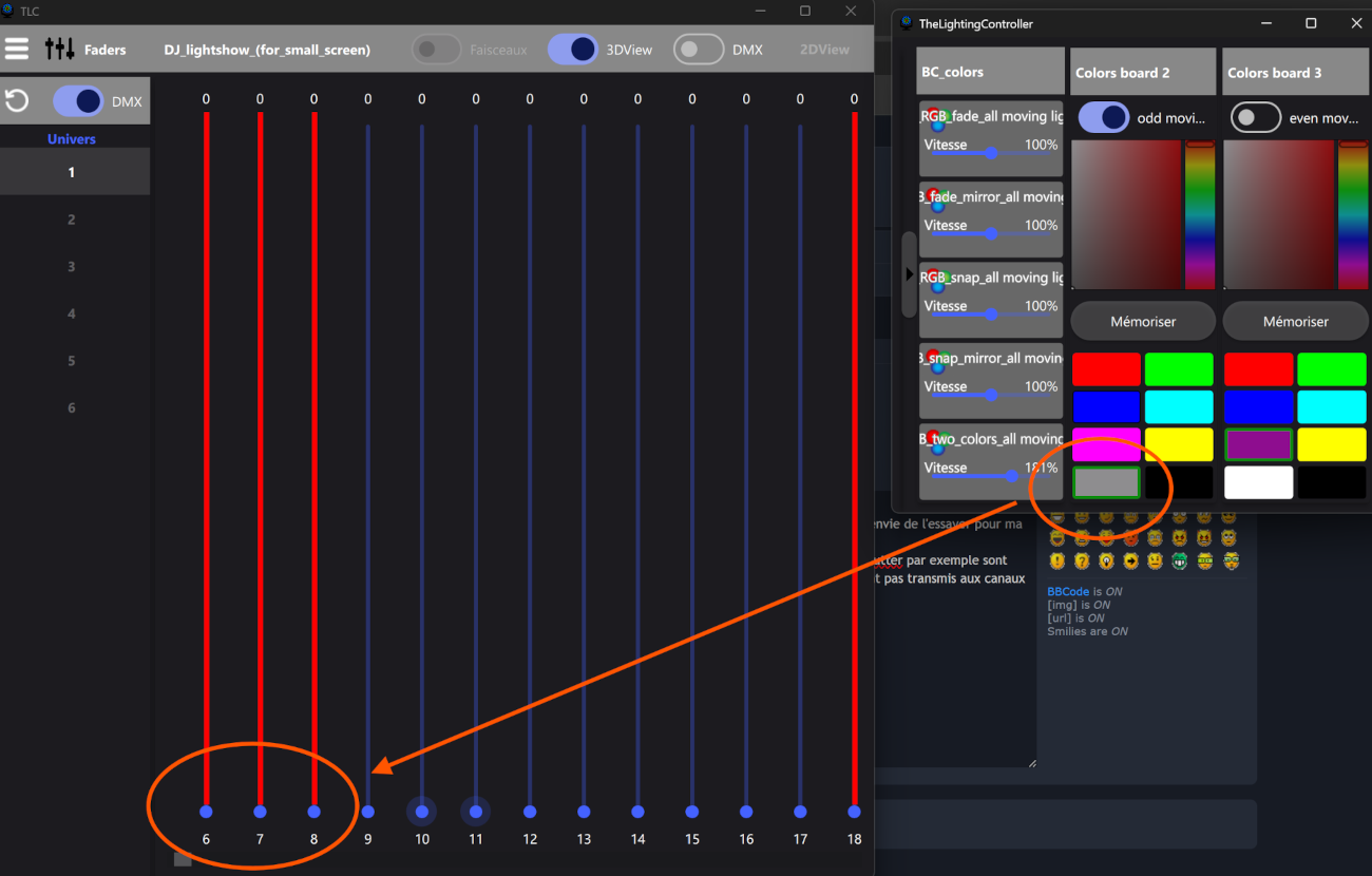 Les niveaux dmx des couleurs fonctionnent